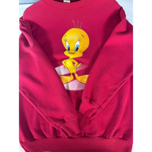 VTG Looney Tunes sz L Red Tweety Bird Pullover Sweatshirt Crewneck 90s Y2K - Picture 5 of 9